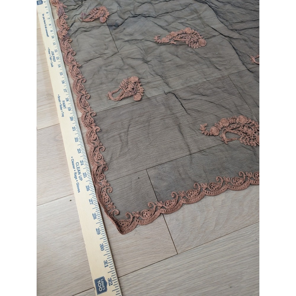 Vintage Sheer Paisley Embroidered Scarf Romantic Boho Cottagecore Dark Academia - Picture 6 of 8